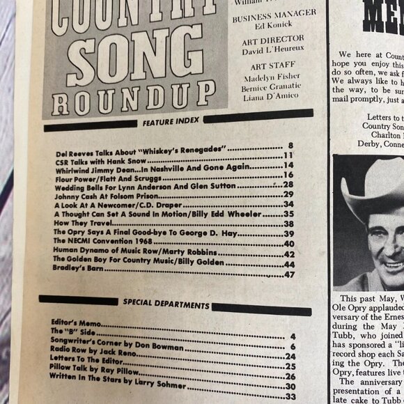 Vintage Country Song Round Up Magazine Nov 1968 - Dell Reeves Marty Robbins - Picture 4 of 6